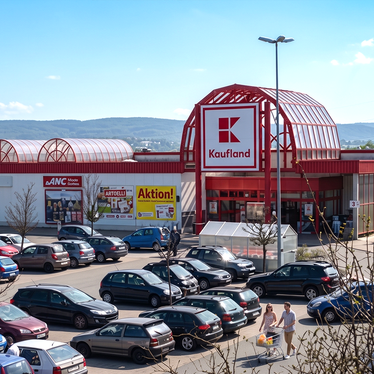 Zu sehen ist ein Nahversorgungzentrum in der Stadt Auerbach (Sachsen) mit einem Kaufland-Markt, ein Referenzobjekt der Firma unimo real estate concepts